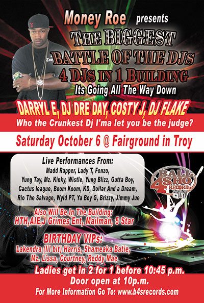 Money Roe Presents Battle of the DJ's Troy Fair Grounds